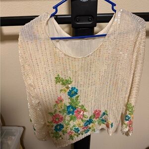 Vintage Hand Made Sequined Floral Blouse